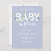 ベビーイン開花シャワーブルーヴィンテージ花少年 招待状 (正面)