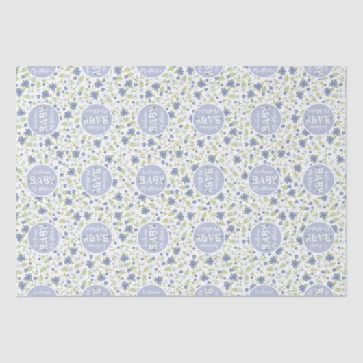 ベビーイン開花シャワーブルーヴィンテージ花少年 薄葉紙 (正面)