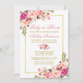 ベビーイン開花シャワー金ゴールドピンク赤面フローラ 招待状 (正面)