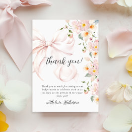 ベビーイン開花ソフトピンクボウベビーシャワー招待状 サンキューカード