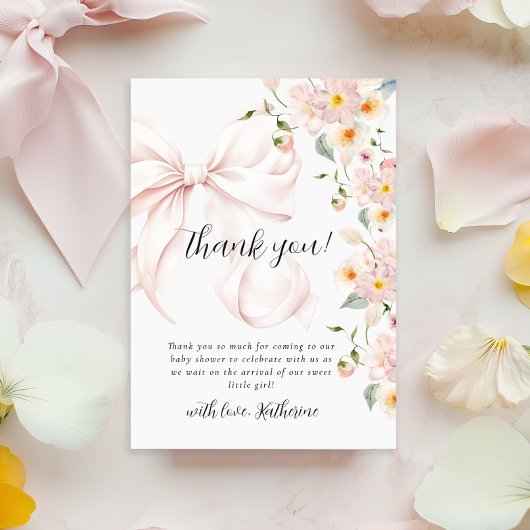 ベビーイン開花ソフトピンクボウベビーシャワー招待状 サンキューカード