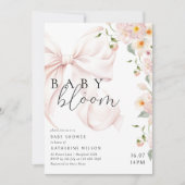 ベビーイン開花ソフトピンクボウベビーシャワー招待状 招待状 (正面)