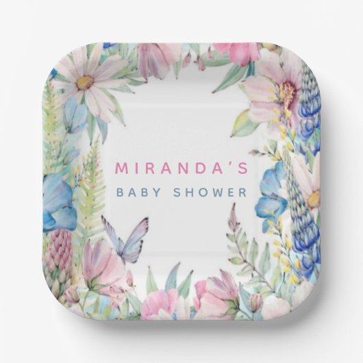 ベビーイン開花ソフトワイルドフラワーニュートラルベビーシャワー ペーパープレート (正面)