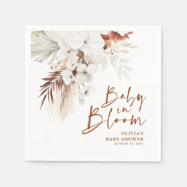 ベビーイン開花テラコッタホワイトフローラベビーシャワー スタンダードカクテルナプキン