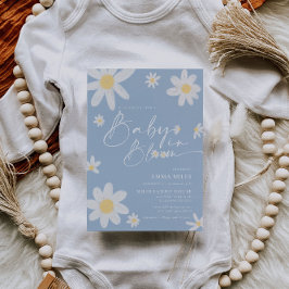 ベビーイン開花デイジーベビーシャワーほこりっぽいブルー 招待状