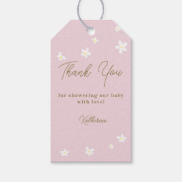 ベビーイン開花デイジー春ピンクボホガールシャワー ギフトタグ
