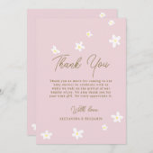 ベビーイン開花デイジー春ピンクボホガールシャワー サンキューカード (正面/裏面)