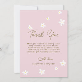 ベビーイン開花デイジー春ピンクボホガールシャワー サンキューカード