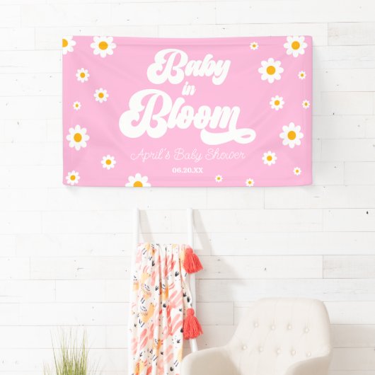 ベビーイン開花デイジー花フローラピンク赤ちゃんシャワー 横断幕 (インサイチュ)