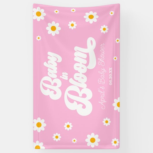 ベビーイン開花デイジー花フローラピンク赤ちゃんシャワー 横断幕 (縦)