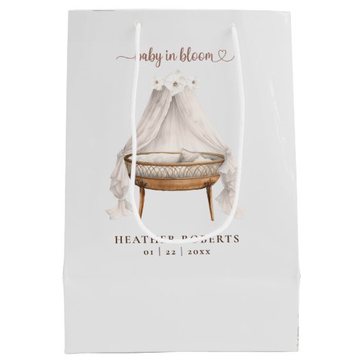ベビーイン開花トレンディーボホベイビーシャワー ミディアムペーパーバッグ (裏面)