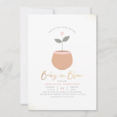 ベビーイン開花ハート植物ポット金ゴールドベビーシャワー 招待状 (正面)