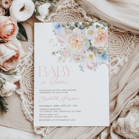 ベビーイン開花パステルフローラベビーシャワー招待状 招待状