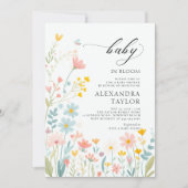 ベビーイン開花パステルワイルドフラワーベビーガールシャワー 招待状 (正面)