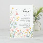 ベビーイン開花パステルワイルドフラワーベビーガールシャワー 招待状 (スタンド正面)