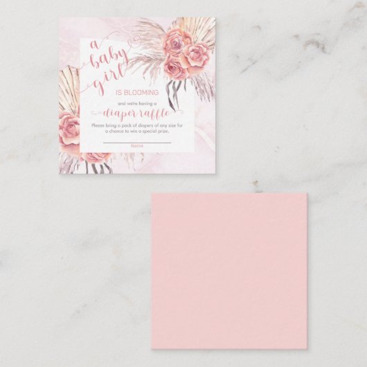 ベビーイン開花パンパスグラスピンクローズオムツラッフル エンクロージャーカード (正面/裏面)
