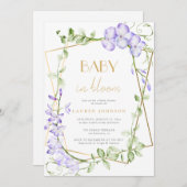 ベビーイン開花パープルウィステリアガールベビーシャワー 招待状 (正面/裏面)