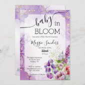 ベビーイン開花パープルフローラベビーシャワー招待状 招待状 (正面/裏面)