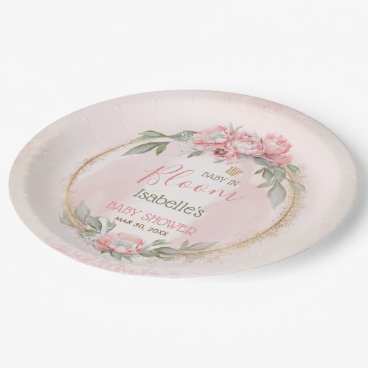 ベビーイン開花ピンクのフローラ女エレガントの子の赤ちゃんシャワー ペーパープレート (アングル)