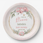 ベビーイン開花ピンクエレガントフローラガールベビーシャワー ペーパープレート (正面)