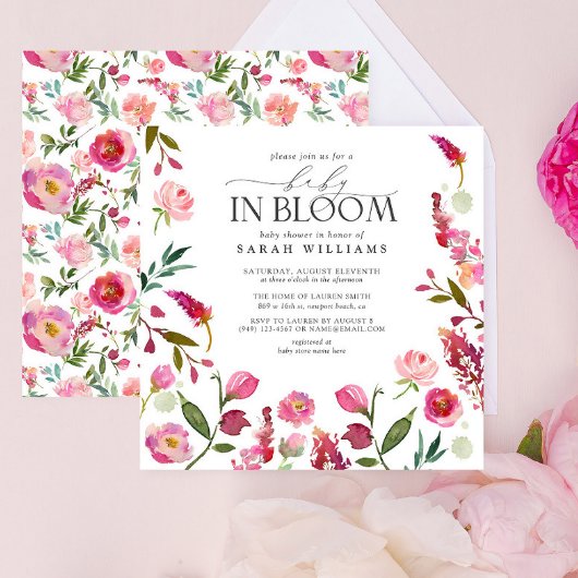 ベビーイン開花ピンクガールウォーター色フローラシャワー 招待状