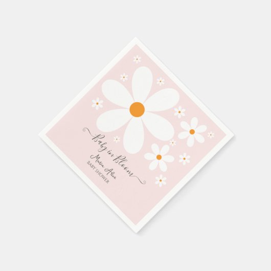 ベビーイン開花ピンクデイジーベビーシャワー招待状 スタンダードカクテルナプキン (角)