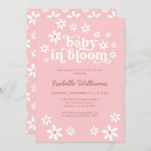 ベビーイン開花ピンクデイジーベビーシャワー招待状 招待状 (正面/裏面)