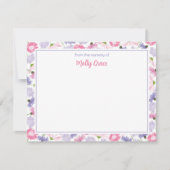 ベビーイン開花ピンクパープルワイルドフラワー新生児ガール サンキューカード (正面)