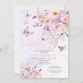 ベビーイン開花ピンクパープル蝶の赤ちゃんシャワー 招待状 (正面)