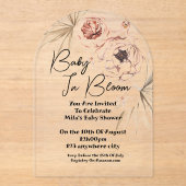 ベビーイン開花ピンクフローラガールベビーシャワー アクリル招待状 (正面)