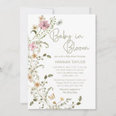 ベビーイン開花ピンクフローラガールベビーシャワー 招待状 (正面)