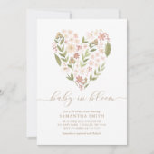 ベビーイン開花ピンクフローラハートガールベビーシャワー 招待状 (正面)