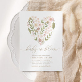 ベビーイン開花ピンクフローラハートガールベビーシャワー 招待状