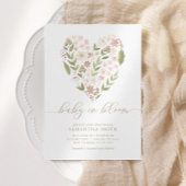 ベビーイン開花ピンクフローラハートガールベビーシャワー 招待状