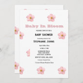 ベビーイン開花ピンクフローラベビーシャワーガールトレンディー 招待状 (正面/裏面)