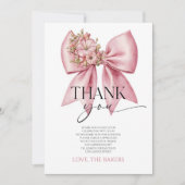 ベビーイン開花ピンクフローラボウベイビーシャワー サンキューカード (正面)