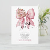 ベビーイン開花ピンクフローラボウベイビーシャワー サンキューカード (スタンド正面)