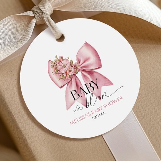 ベビーイン開花ピンクフローラボウベイビーシャワー フェイバータグ