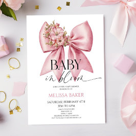 ベビーイン開花ピンクフローラボウベイビーシャワー 招待状