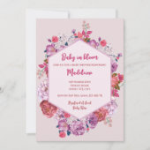ベビーイン開花ピンクフローラリースベビーシャワー 招待状 (正面)