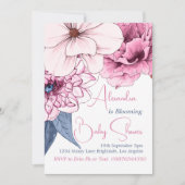 ベビーイン開花ピンクフローラ赤ちゃんシャワー 招待状 (正面)