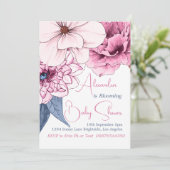 ベビーイン開花ピンクフローラ赤ちゃんシャワー 招待状 (スタンド正面)