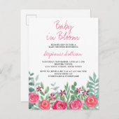 ベビーイン開花ピンクベビーシャワー招待状はがき インビテーションポストカード (正面/裏面)