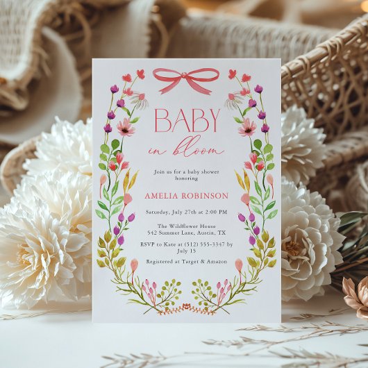ベビーイン開花ピンクボウフローラガーデンベビーシャワー 招待状