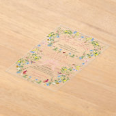 ベビーイン開花ピンクボウフローラガールベビーシャワー アクリル招待状 (レイダウン)