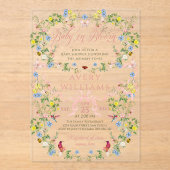 ベビーイン開花ピンクボウフローラガールベビーシャワー アクリル招待状 (正面)