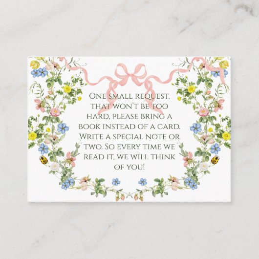 ベビーイン開花ピンクボウフローラガールベビーシャワー エンクロージャーカード (裏面)