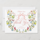 ベビーイン開花ピンクボウフローラガールベビーシャワー サンキューカード (正面)