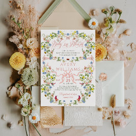 ベビーイン開花ピンクボウフローラガールベビーシャワー 招待状