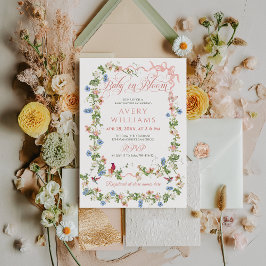 ベビーイン開花ピンクボウフローラガールベビーシャワー 招待状